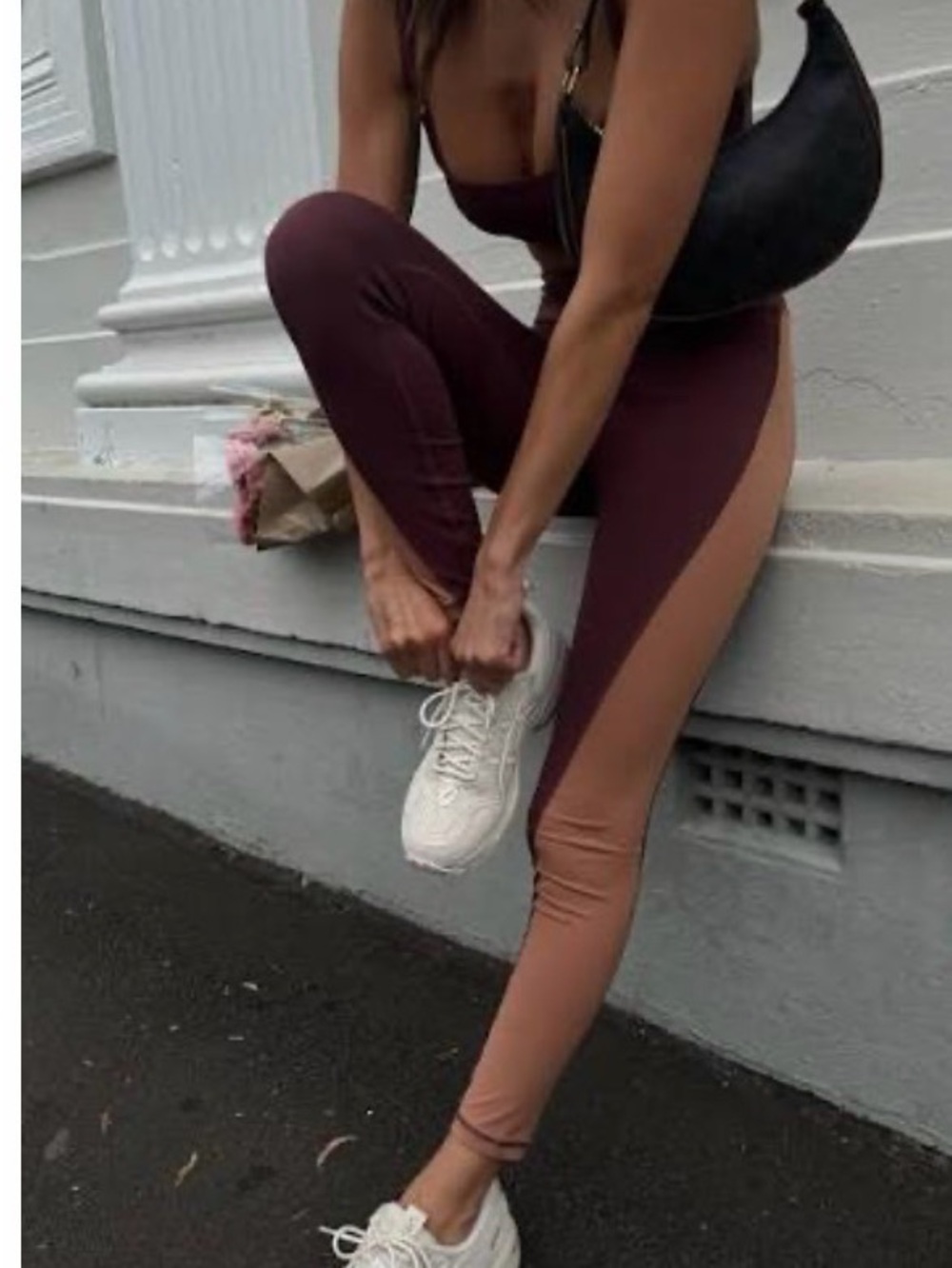 Full SET Legging + Bra from MESHKI in Large - Burgundy and Tan